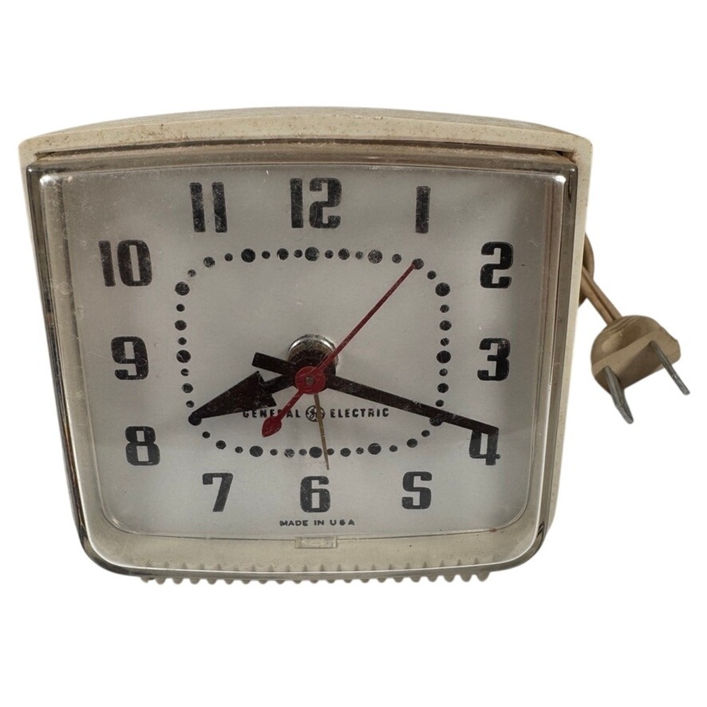 Vintage General Electric Alarm Clock Model 7223C White MCM Electric Made in USA